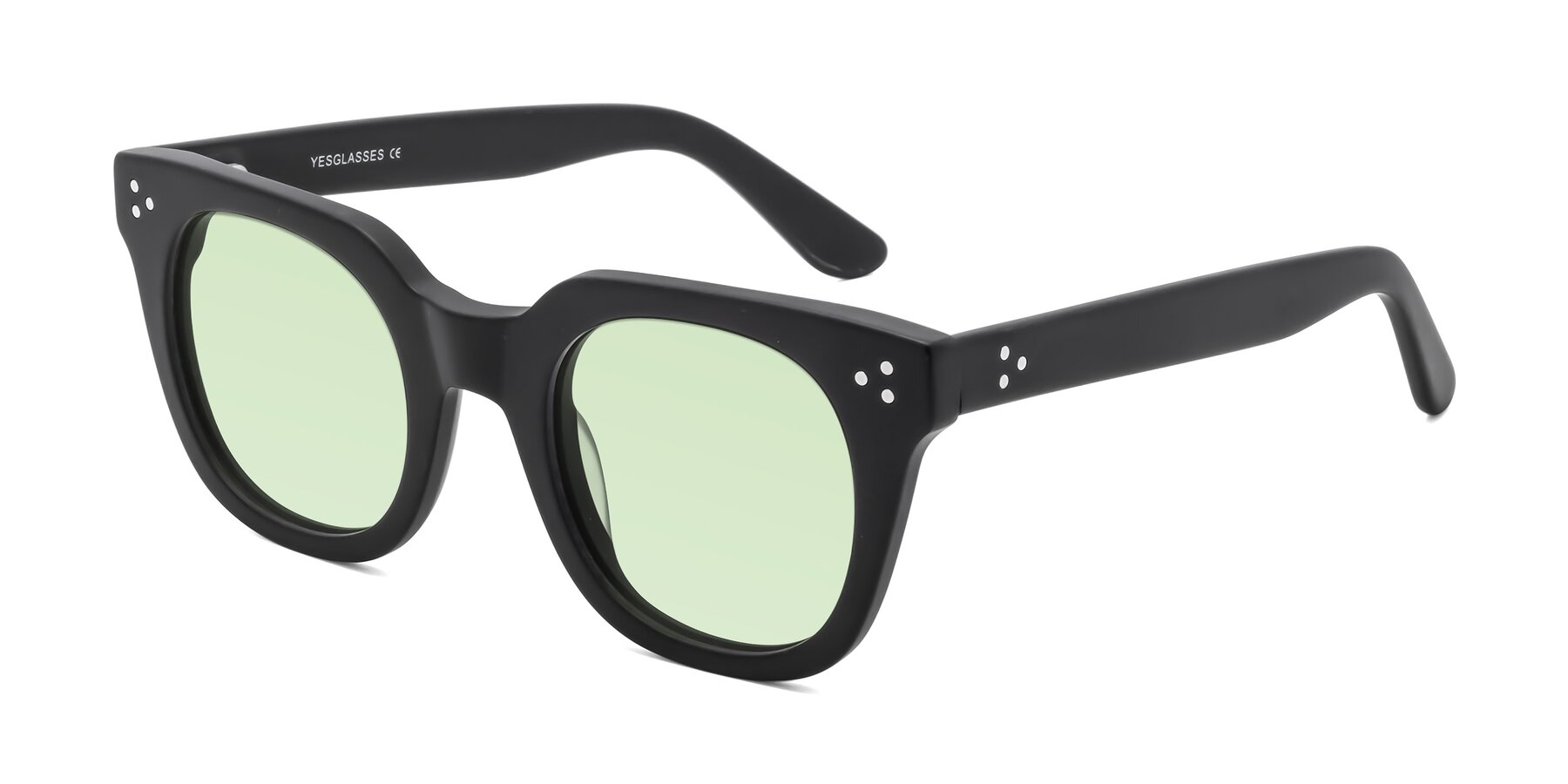 Angle of Jackman in Black with Light Green Tinted Lenses