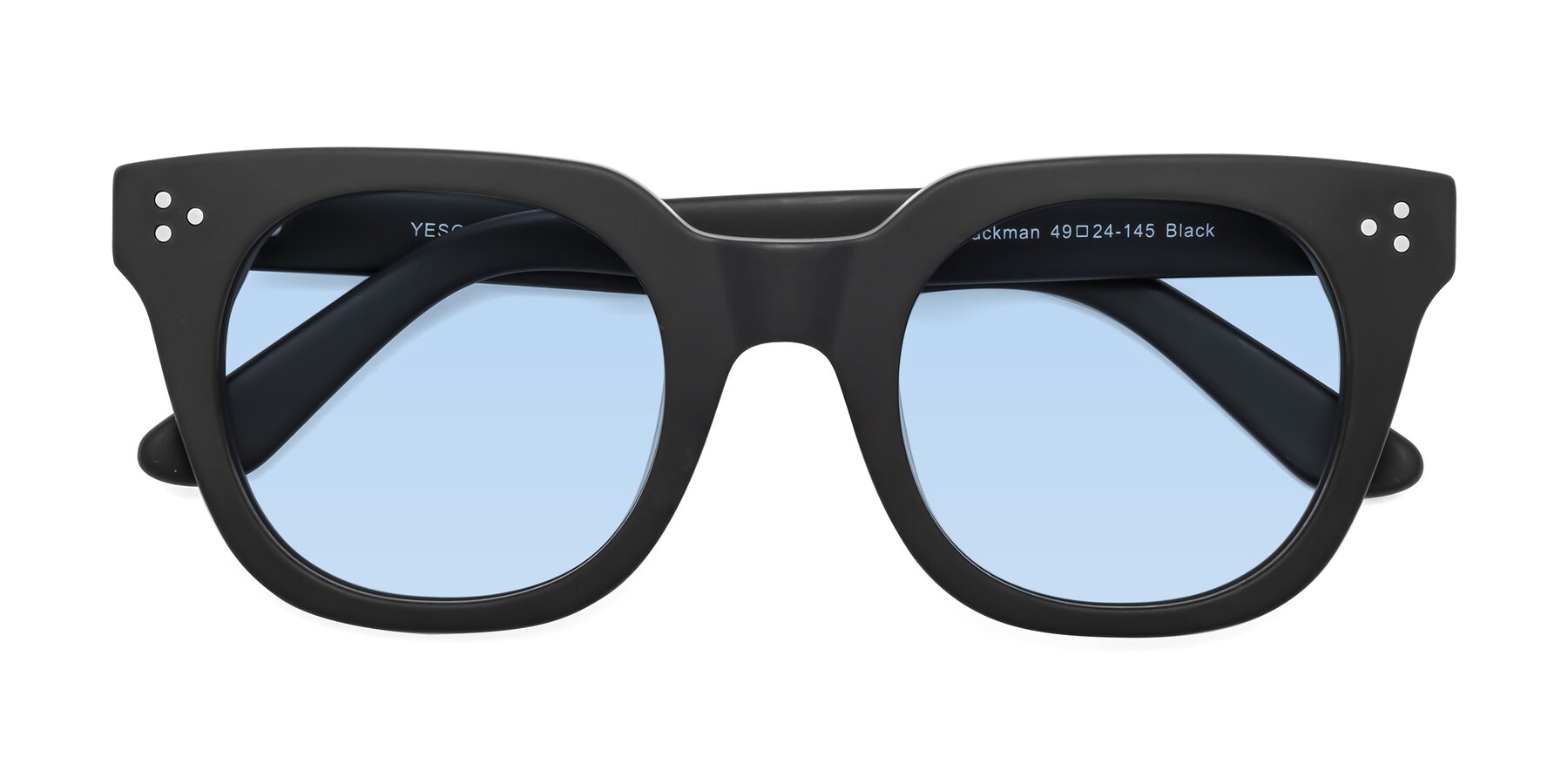 Folded Front of Jackman in Black with Light Blue Tinted Lenses