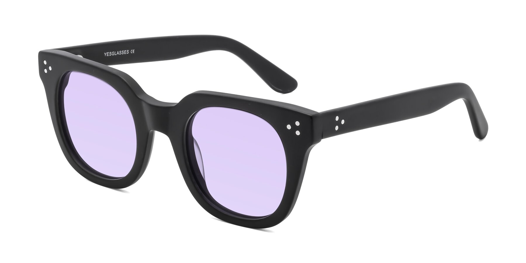 Angle of Jackman in Black with Light Purple Tinted Lenses