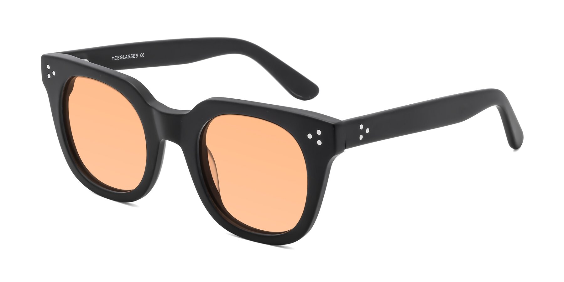 Angle of Jackman in Black with Light Orange Tinted Lenses