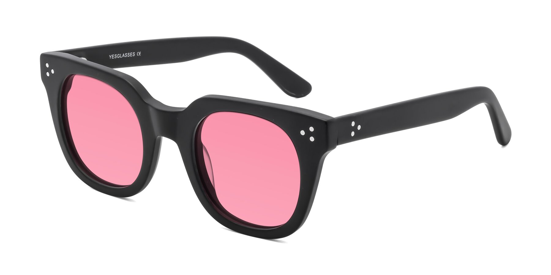 Angle of Jackman in Black with Pink Tinted Lenses