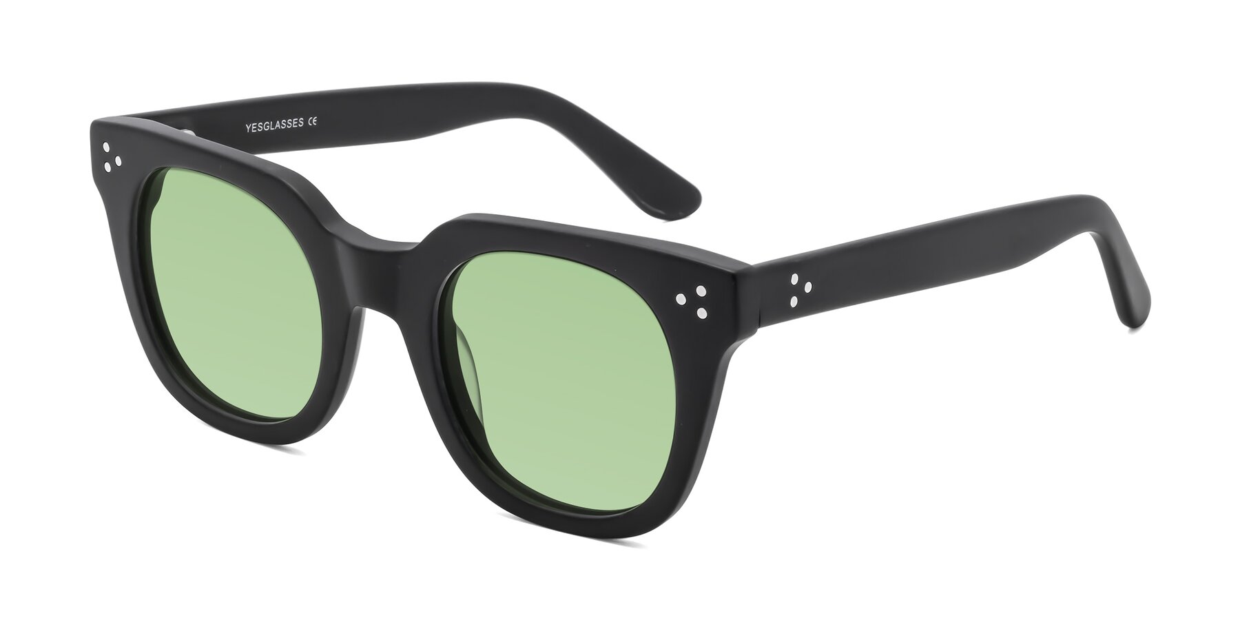 Angle of Jackman in Black with Medium Green Tinted Lenses
