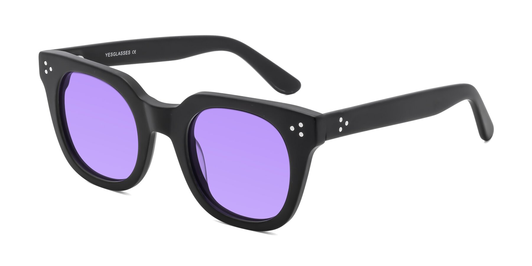 Angle of Jackman in Black with Medium Purple Tinted Lenses