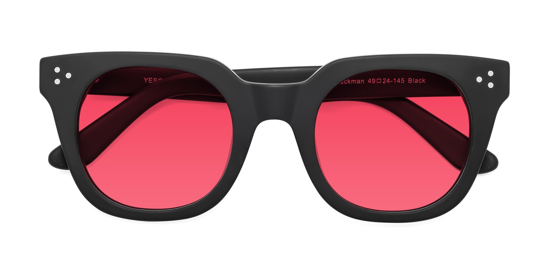 Folded Front of Jackman in Black with Red Tinted Lenses
