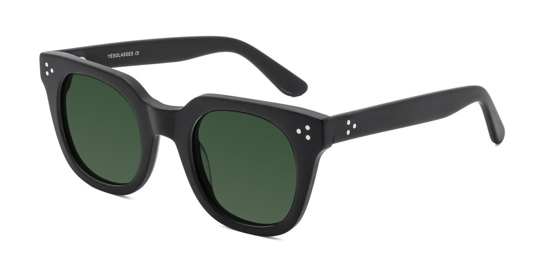 Angle of Jackman in Black with Green Tinted Lenses