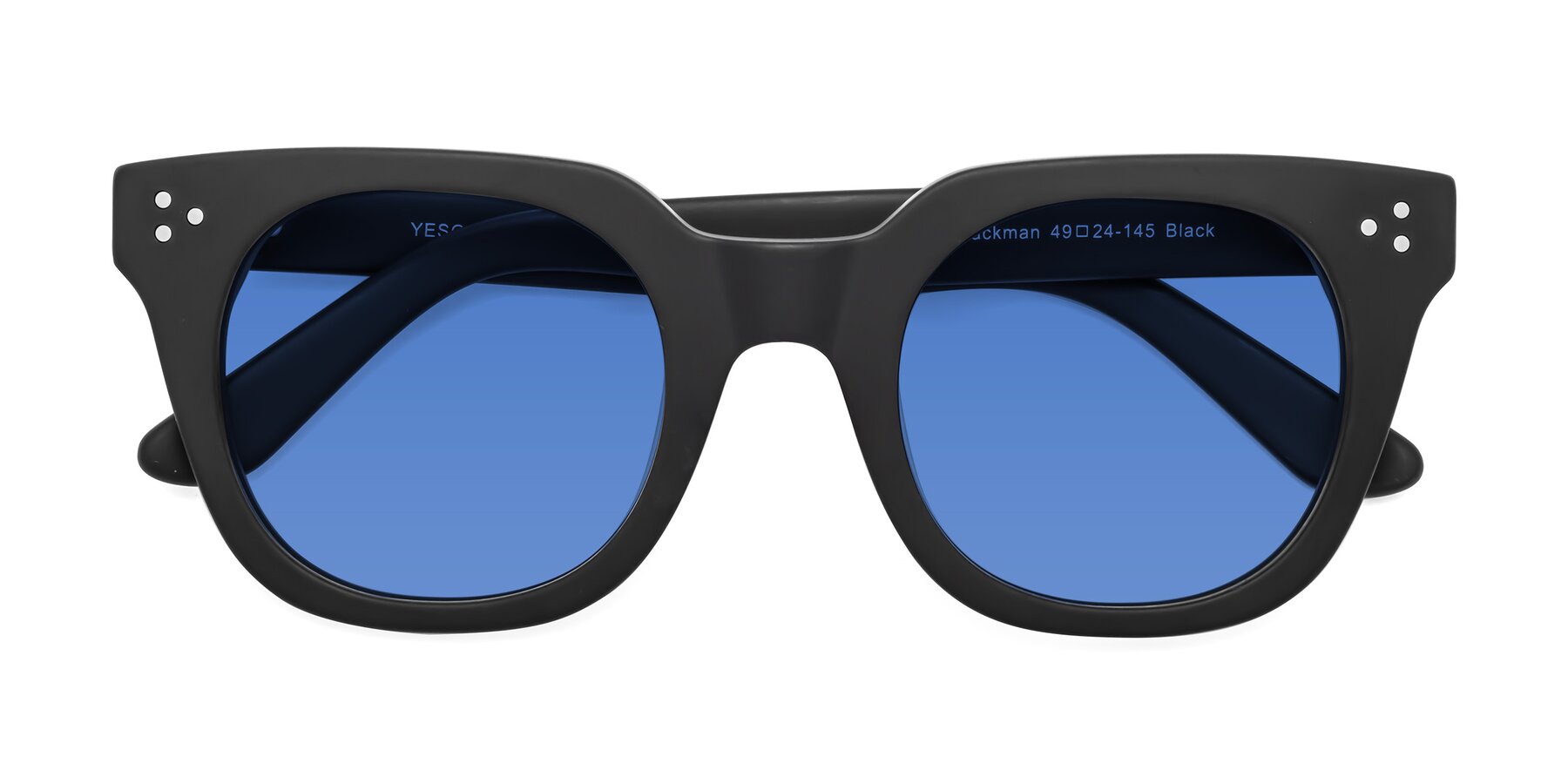 Folded Front of Jackman in Black with Blue Tinted Lenses