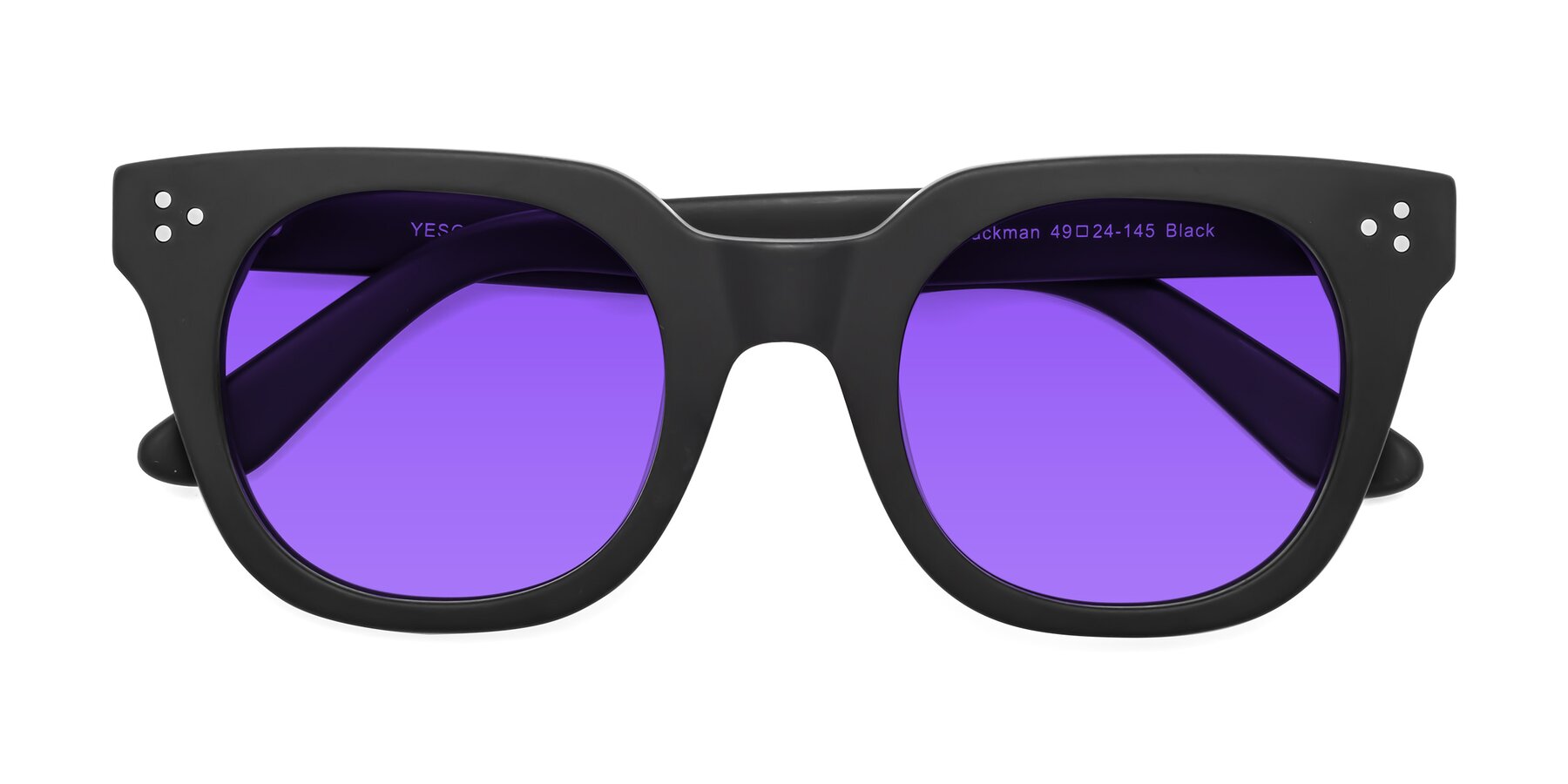 Folded Front of Jackman in Black with Purple Tinted Lenses