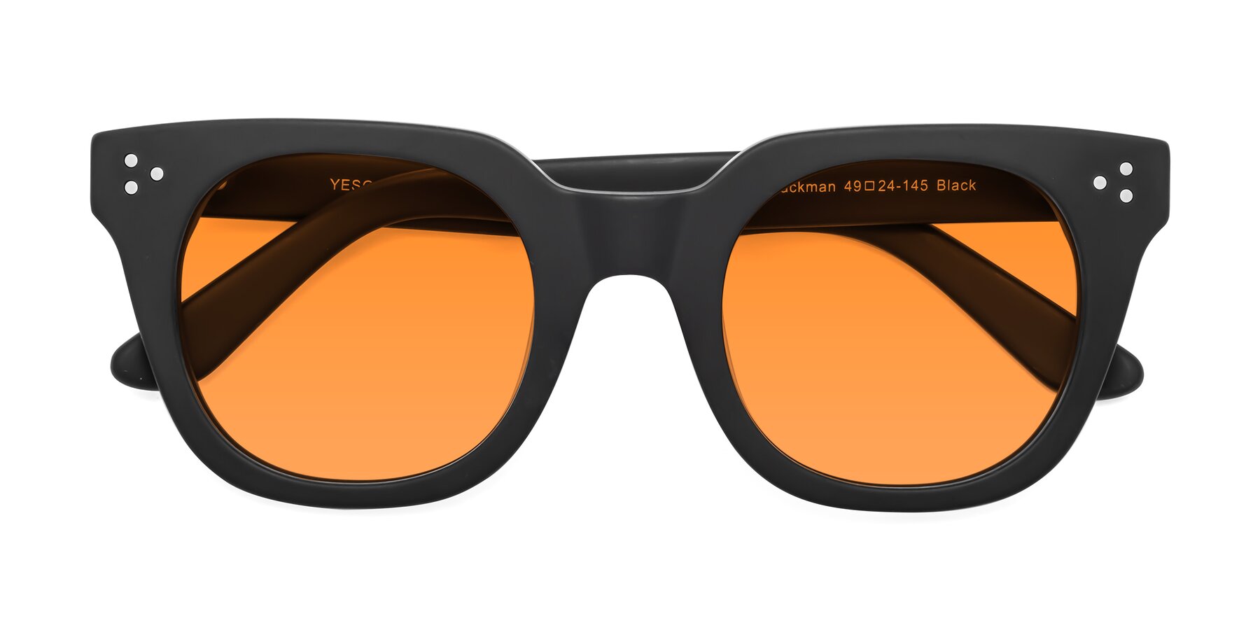 Folded Front of Jackman in Black with Orange Tinted Lenses
