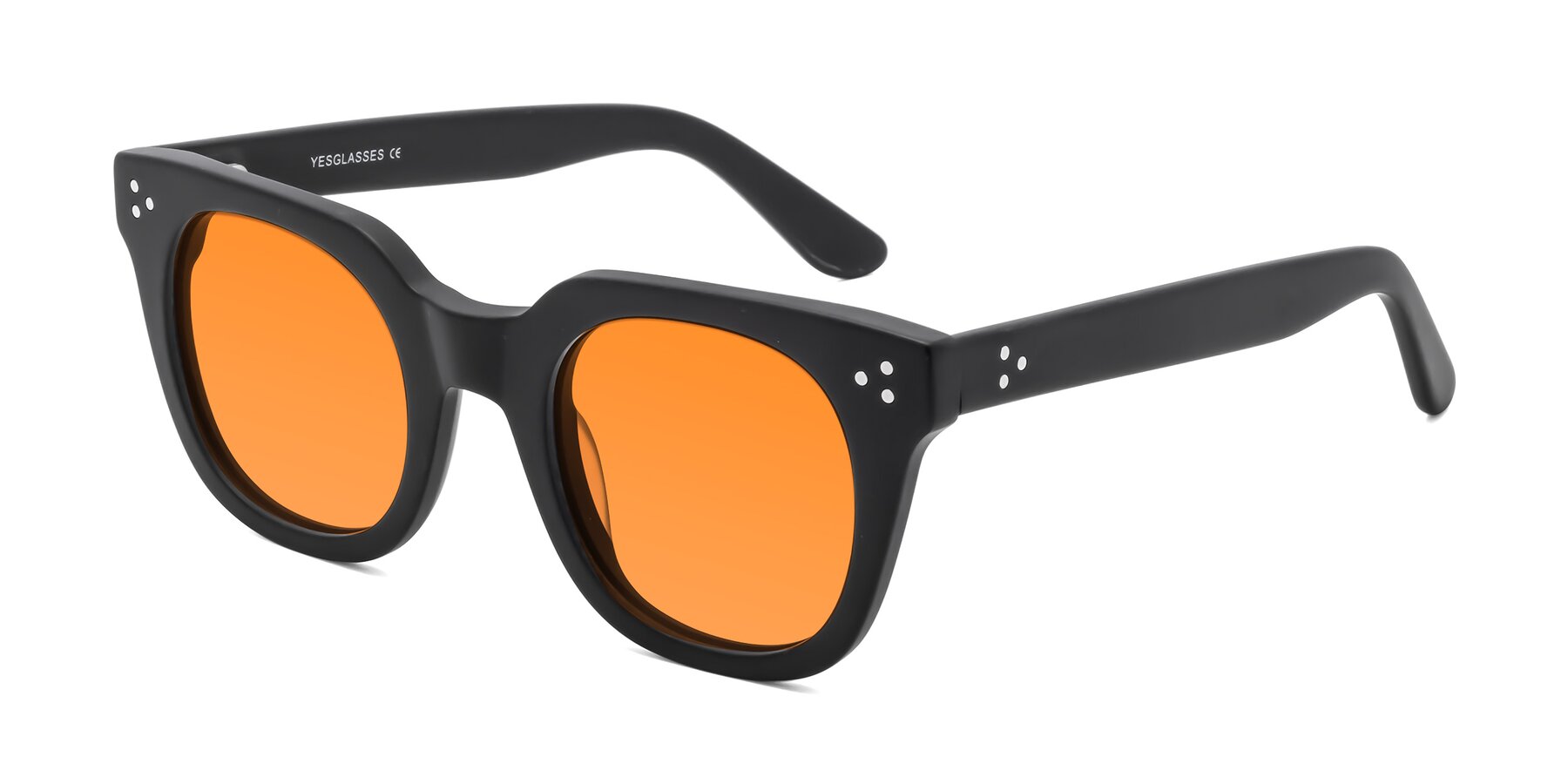 Angle of Jackman in Black with Orange Tinted Lenses