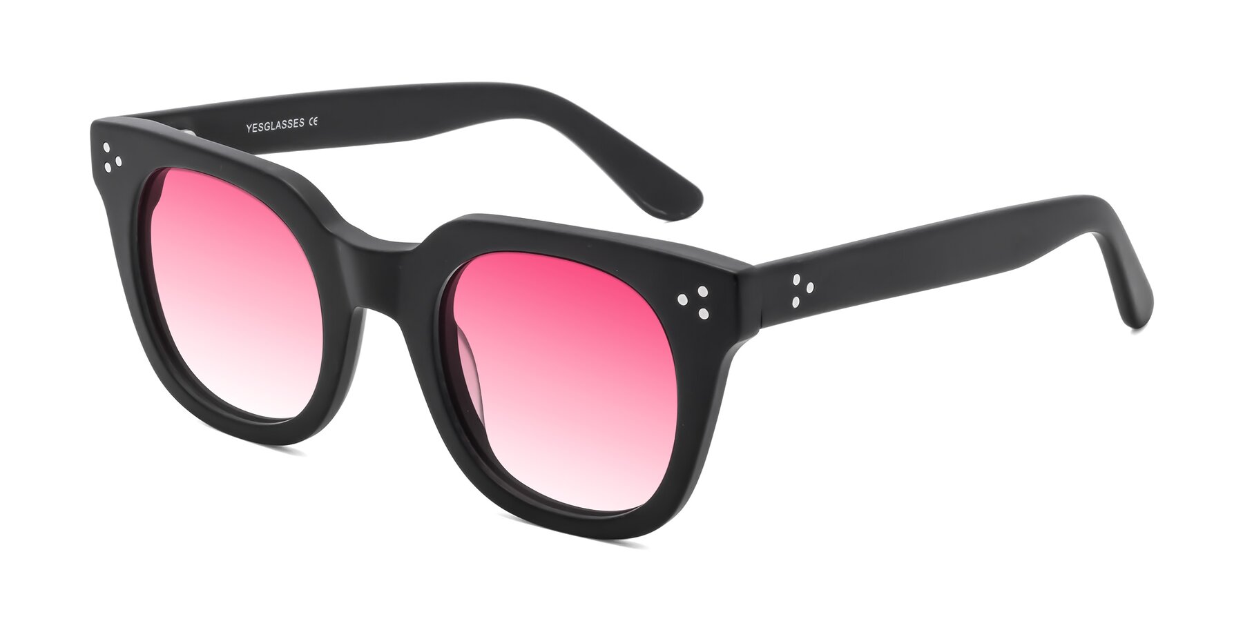 Angle of Jackman in Black with Pink Gradient Lenses