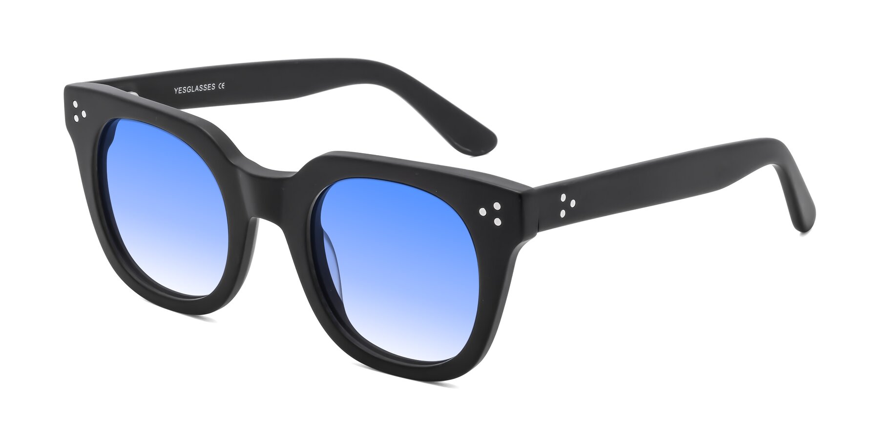 Angle of Jackman in Black with Blue Gradient Lenses