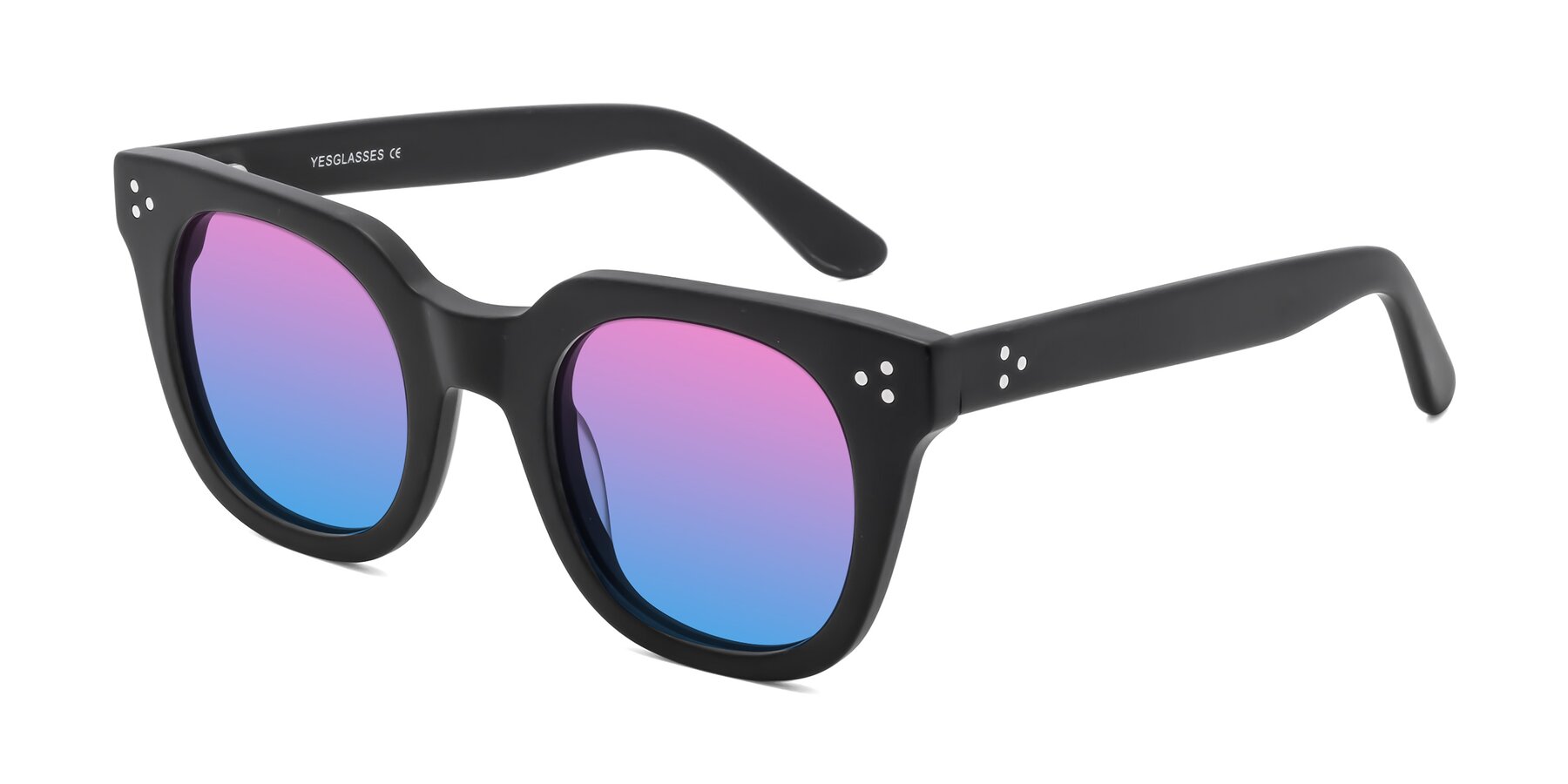 Angle of Jackman in Black with Pink / Blue Gradient Lenses