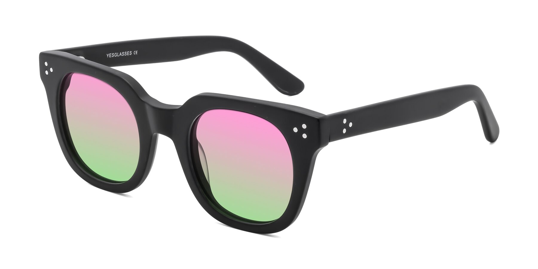 Angle of Jackman in Black with Pink / Green Gradient Lenses