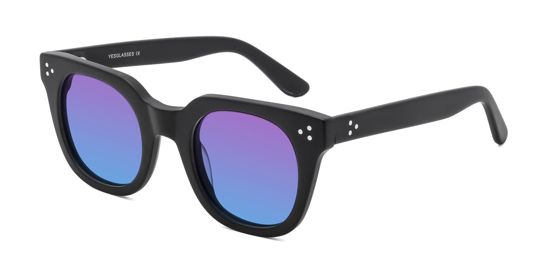 Angle of Jackman in Black with Purple / Blue Gradient Lenses