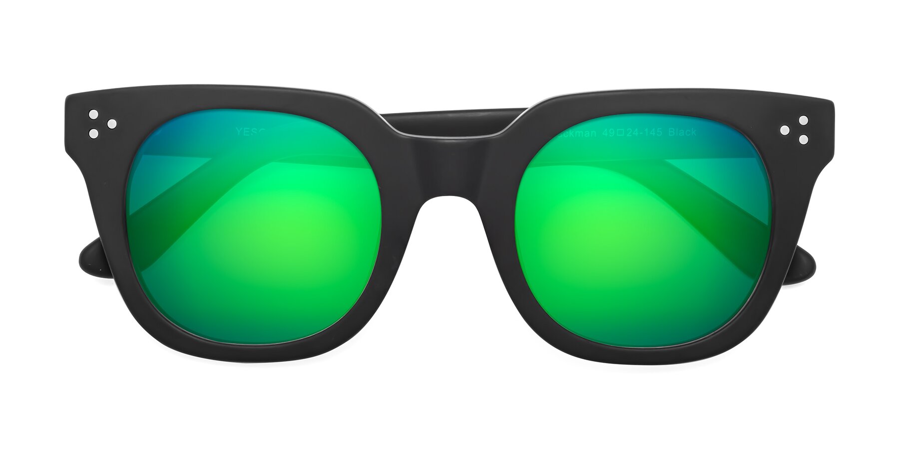 Folded Front of Jackman in Black with Green Mirrored Lenses