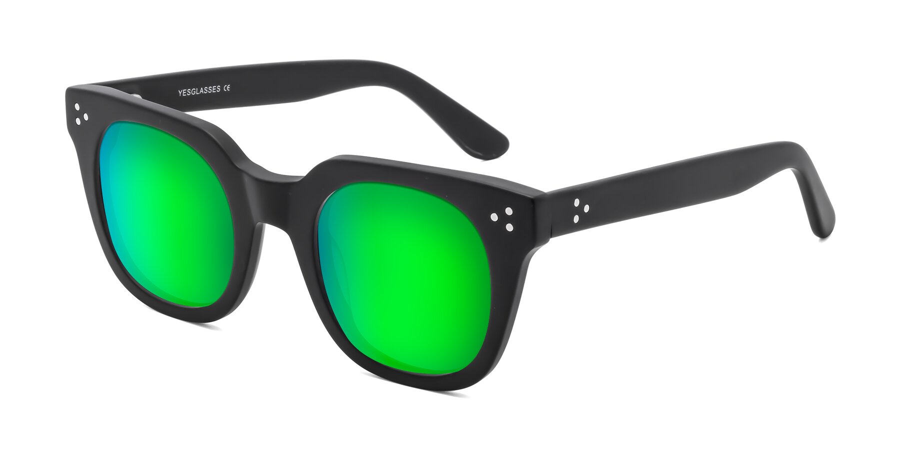 Angle of Jackman in Black with Green Mirrored Lenses