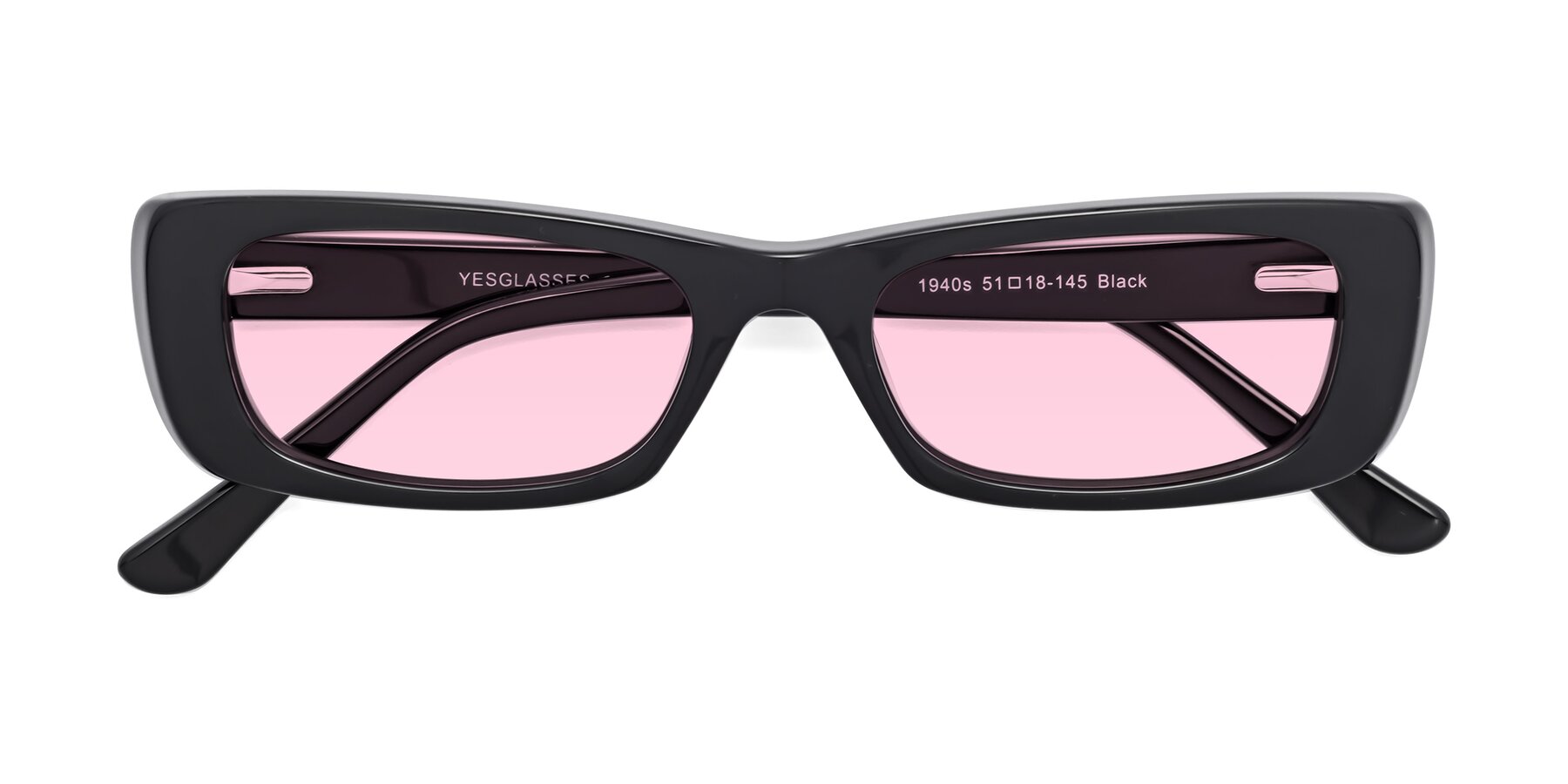 Folded Front of 1940s in Black with Light Pink Tinted Lenses