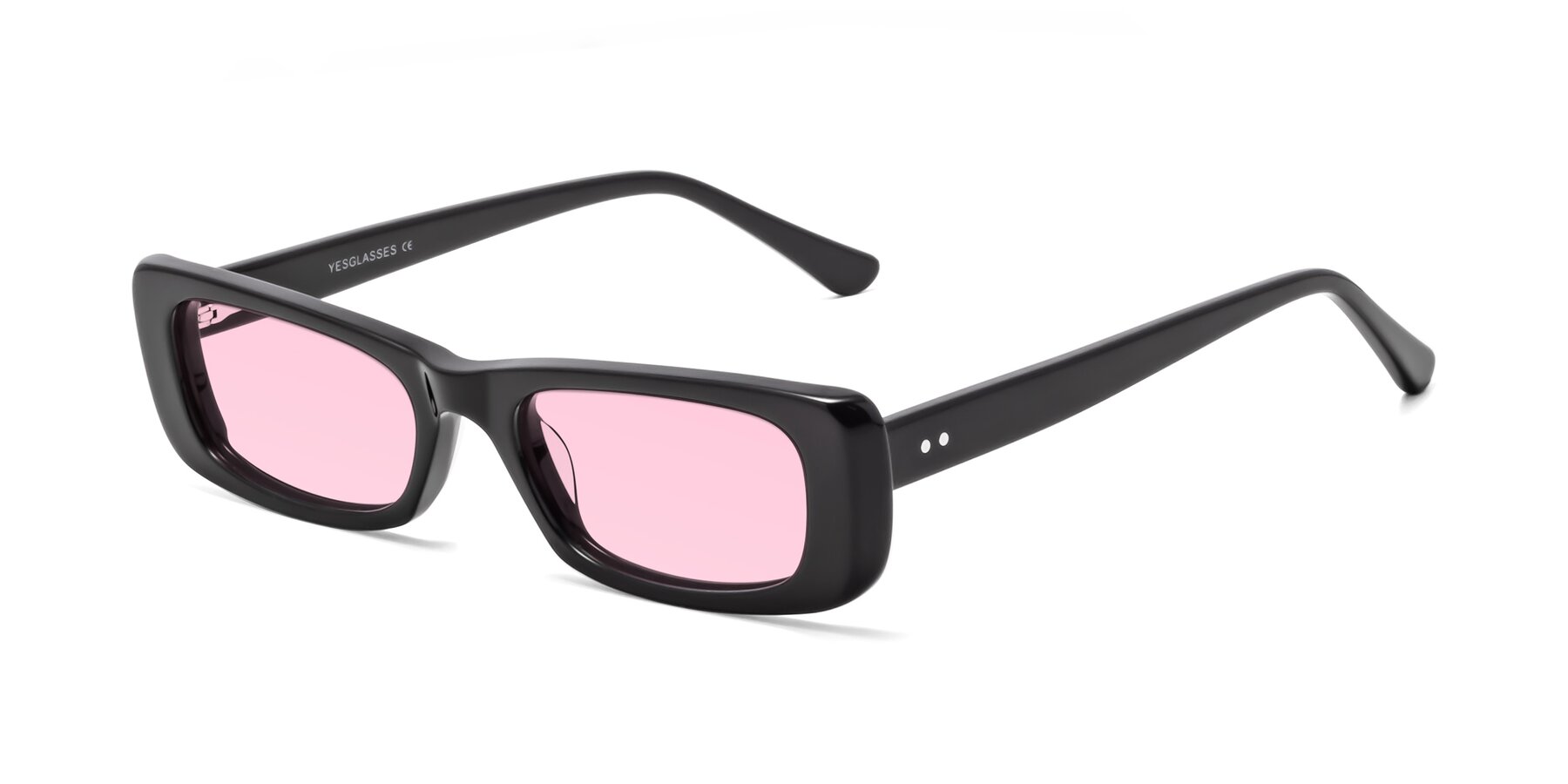 Angle of 1940s in Black with Light Pink Tinted Lenses