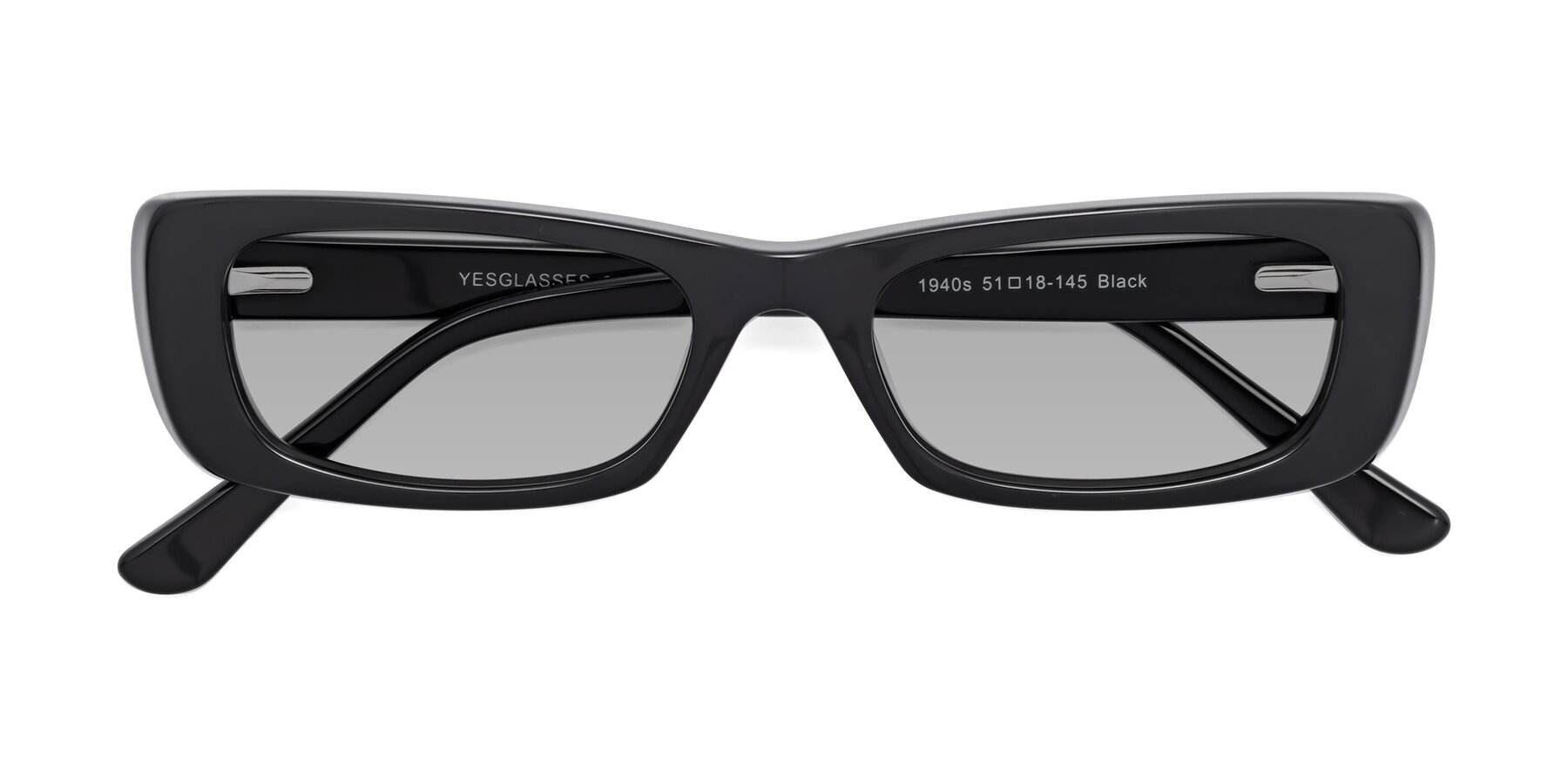 Folded Front of 1940s in Black with Light Gray Tinted Lenses