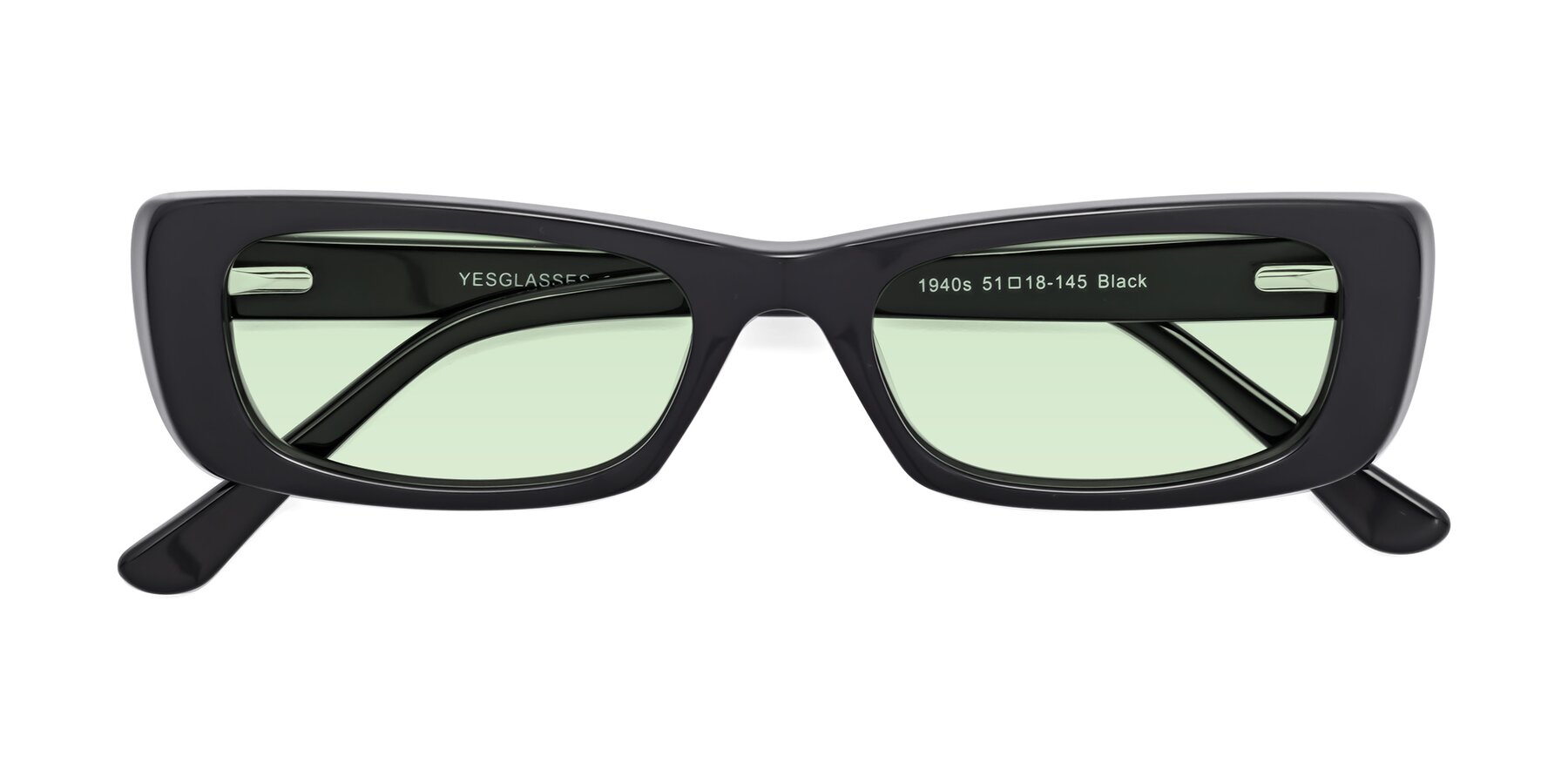 Folded Front of 1940s in Black with Light Green Tinted Lenses