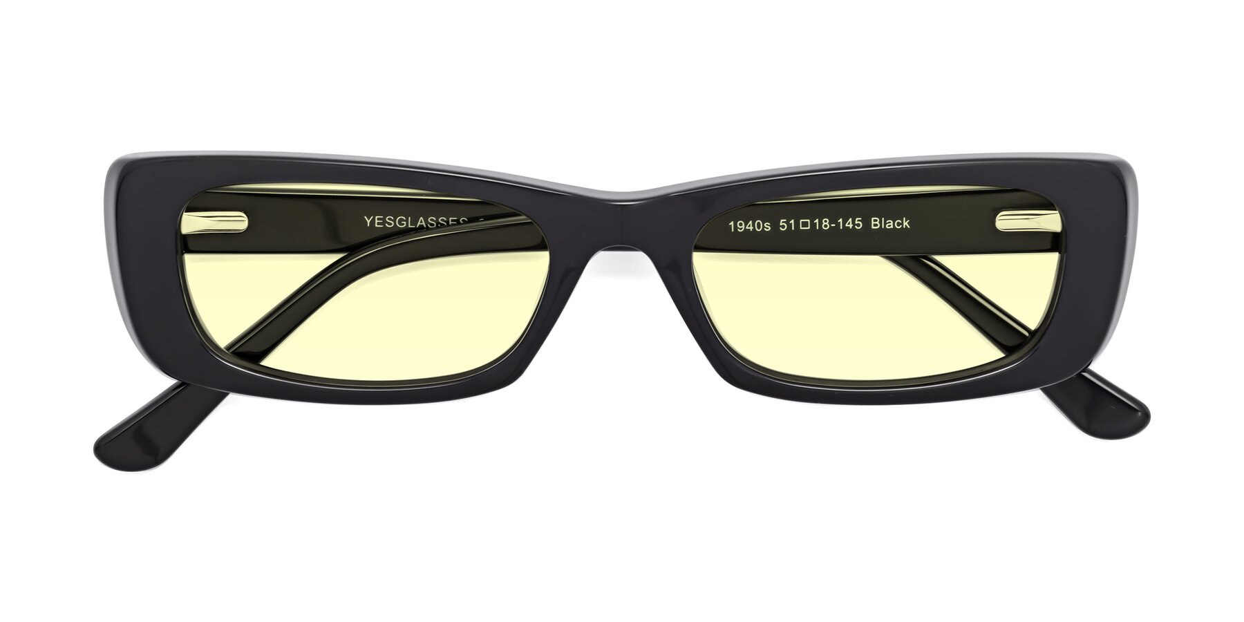 Folded Front of 1940s in Black with Light Yellow Tinted Lenses