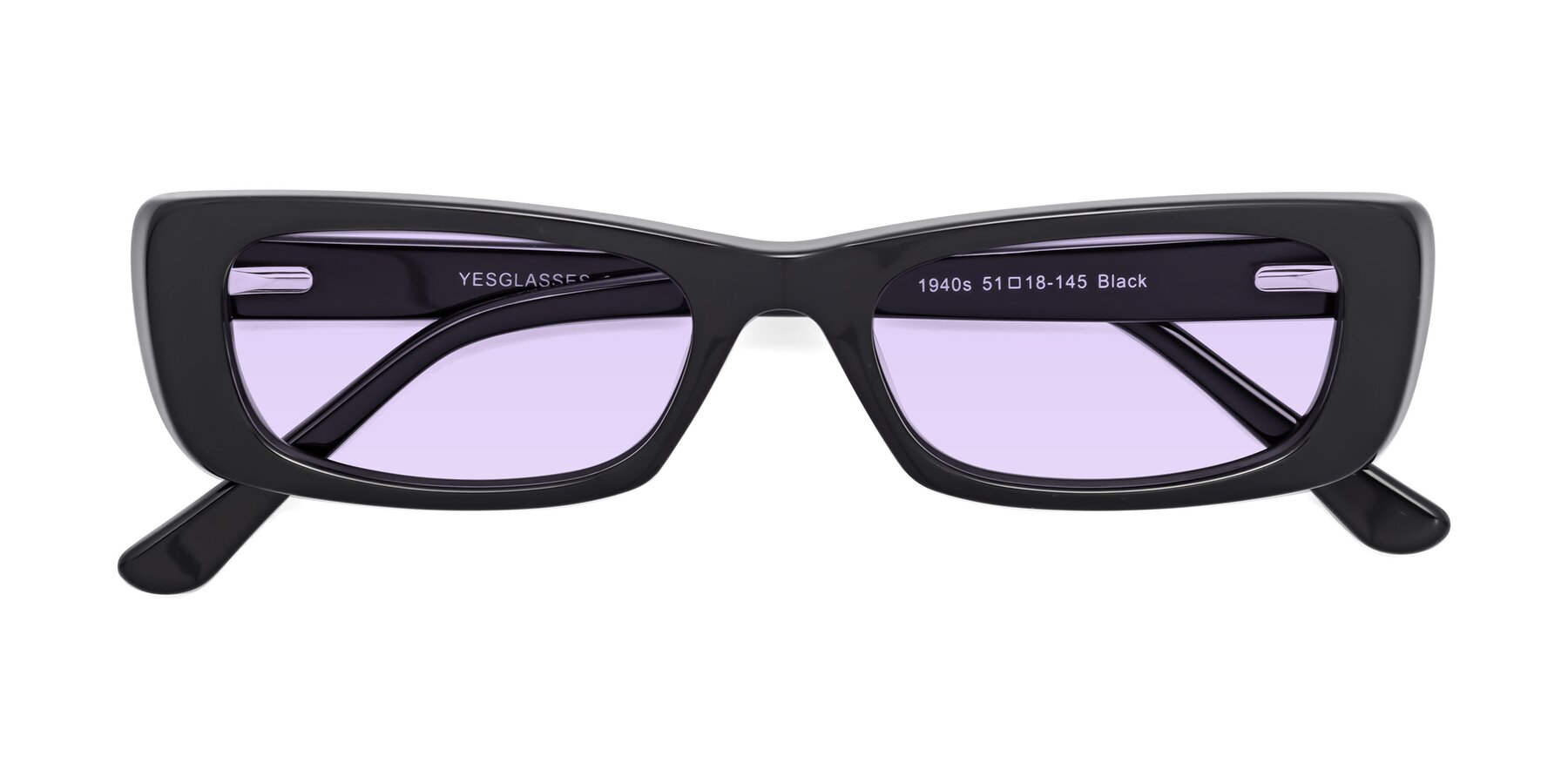 Folded Front of 1940s in Black with Light Purple Tinted Lenses