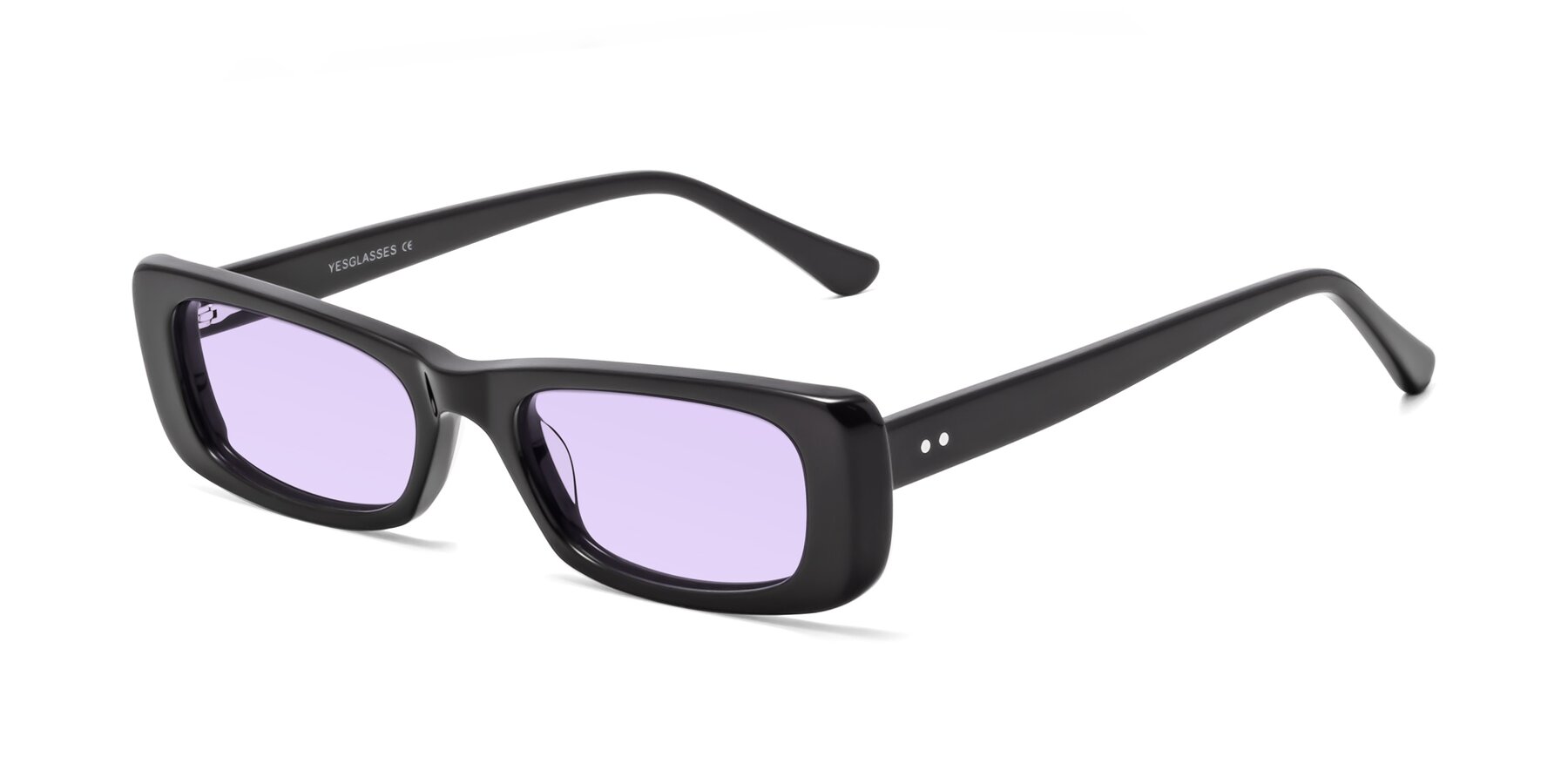 Angle of 1940s in Black with Light Purple Tinted Lenses