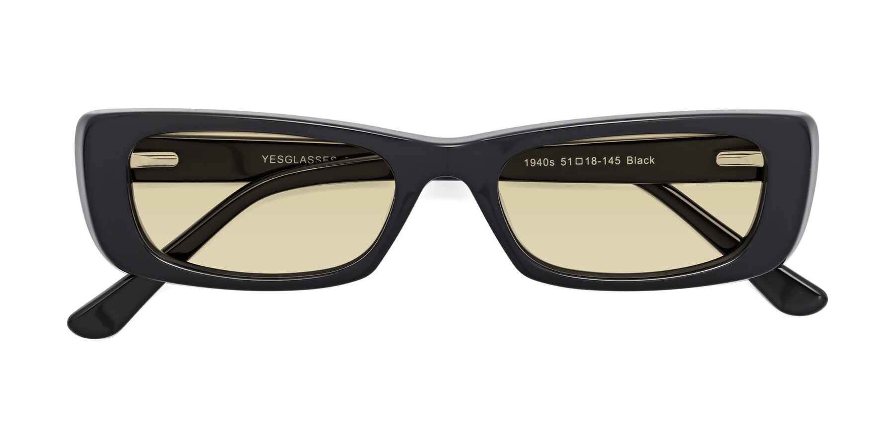 Folded Front of 1940s in Black with Light Champagne Tinted Lenses