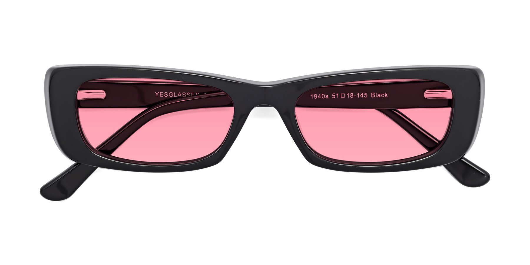 Folded Front of 1940s in Black with Pink Tinted Lenses