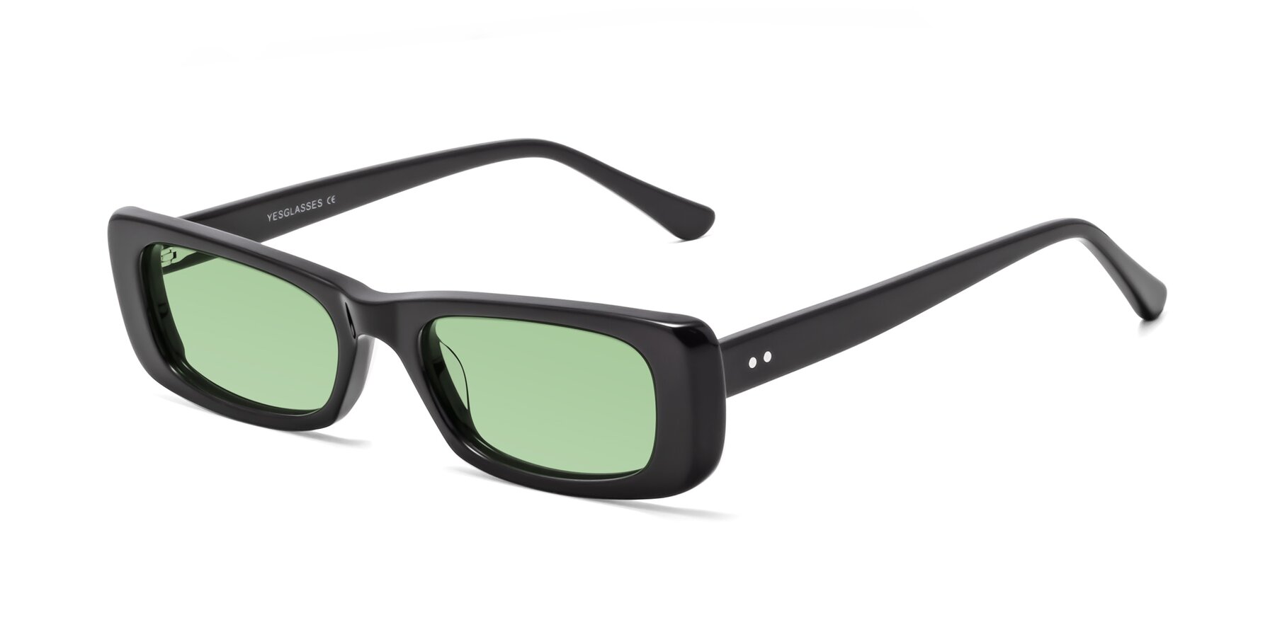 Angle of 1940s in Black with Medium Green Tinted Lenses