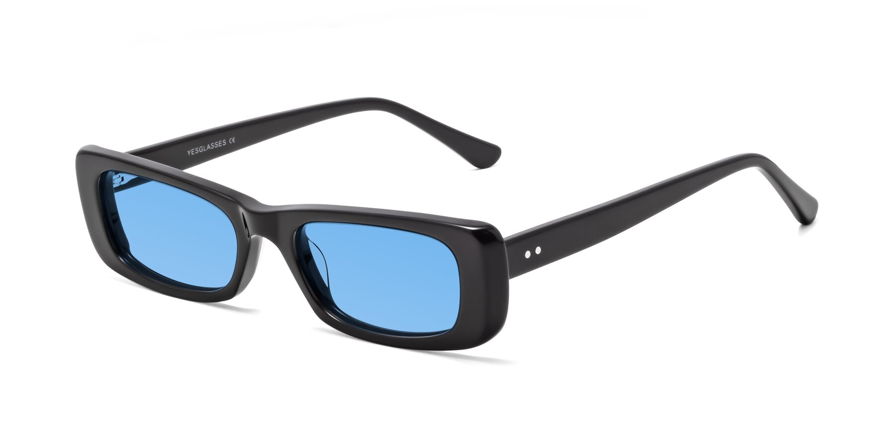 Angle of 1940s in Black with Medium Blue Tinted Lenses