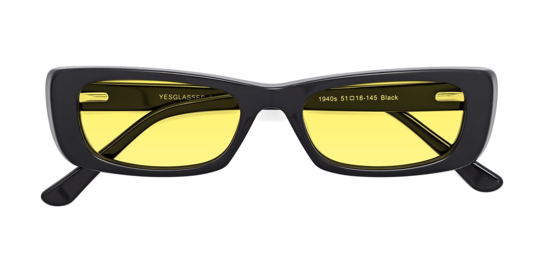 Folded Front of 1940s in Black with Medium Yellow Tinted Lenses