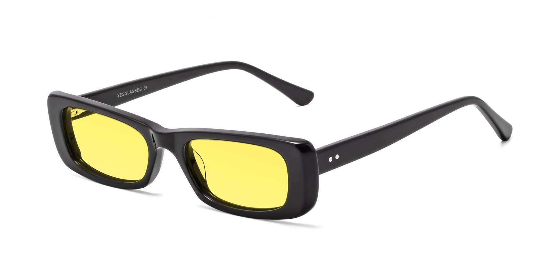 Angle of 1940s in Black with Medium Yellow Tinted Lenses