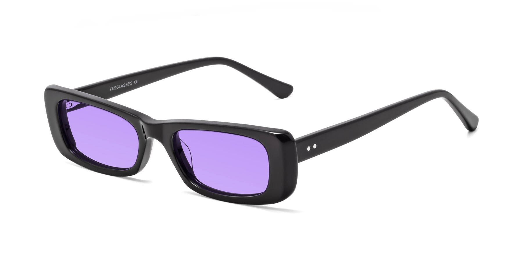 Angle of 1940s in Black with Medium Purple Tinted Lenses