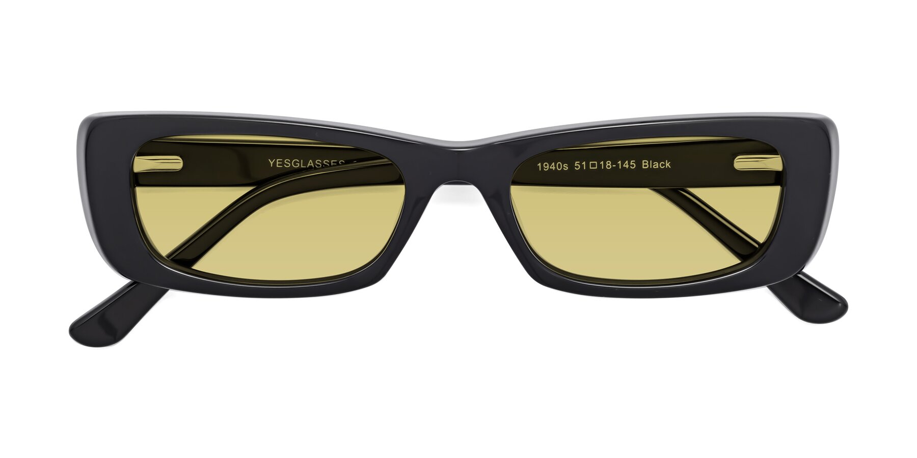 Folded Front of 1940s in Black with Medium Champagne Tinted Lenses
