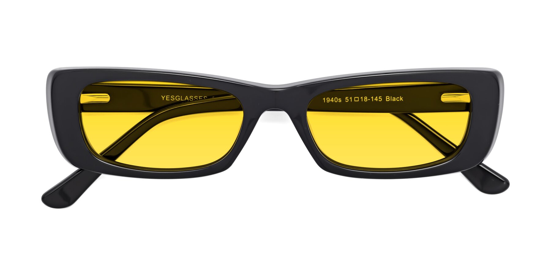 Folded Front of 1940s in Black with Yellow Tinted Lenses