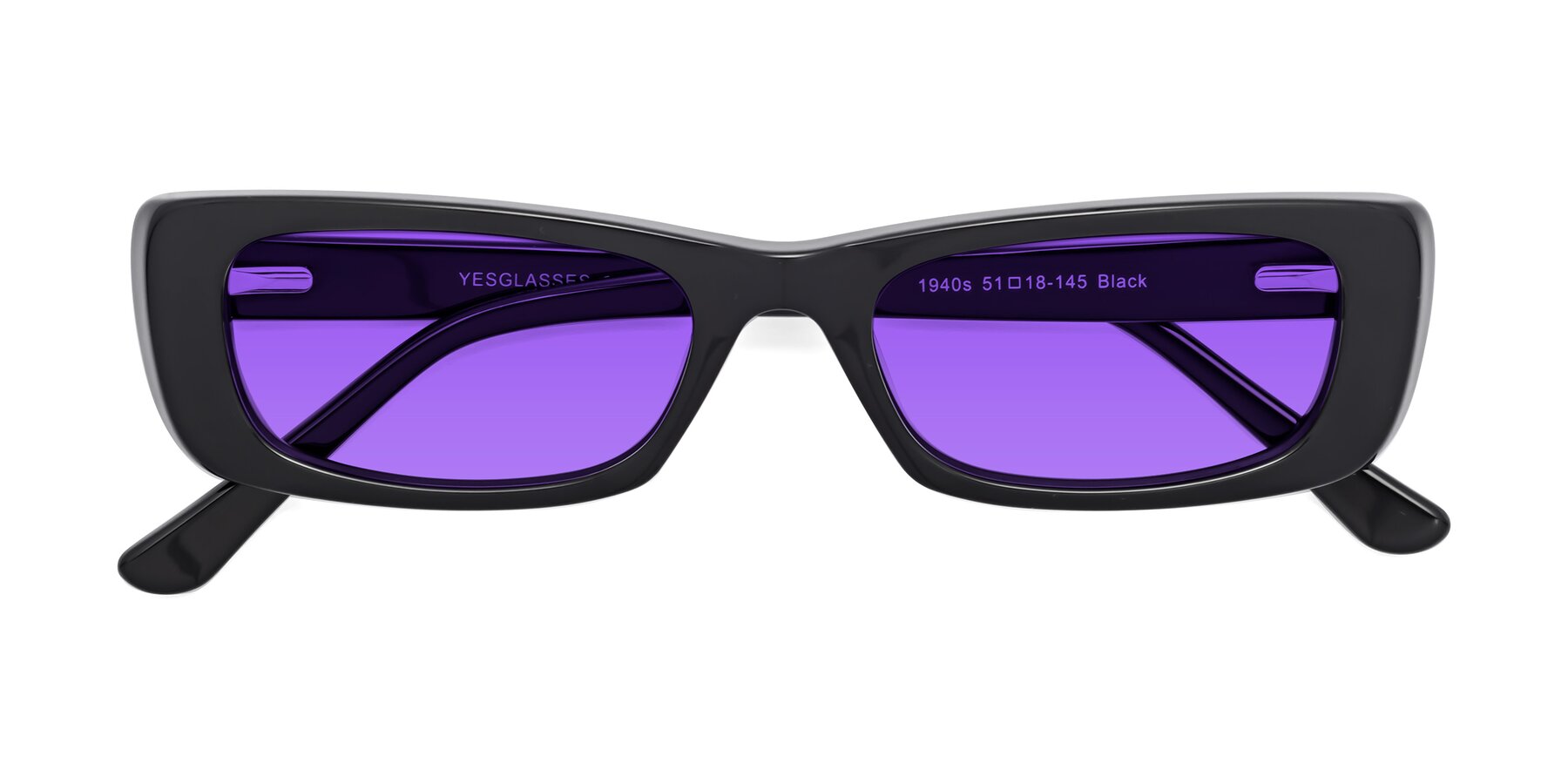 Folded Front of 1940s in Black with Purple Tinted Lenses