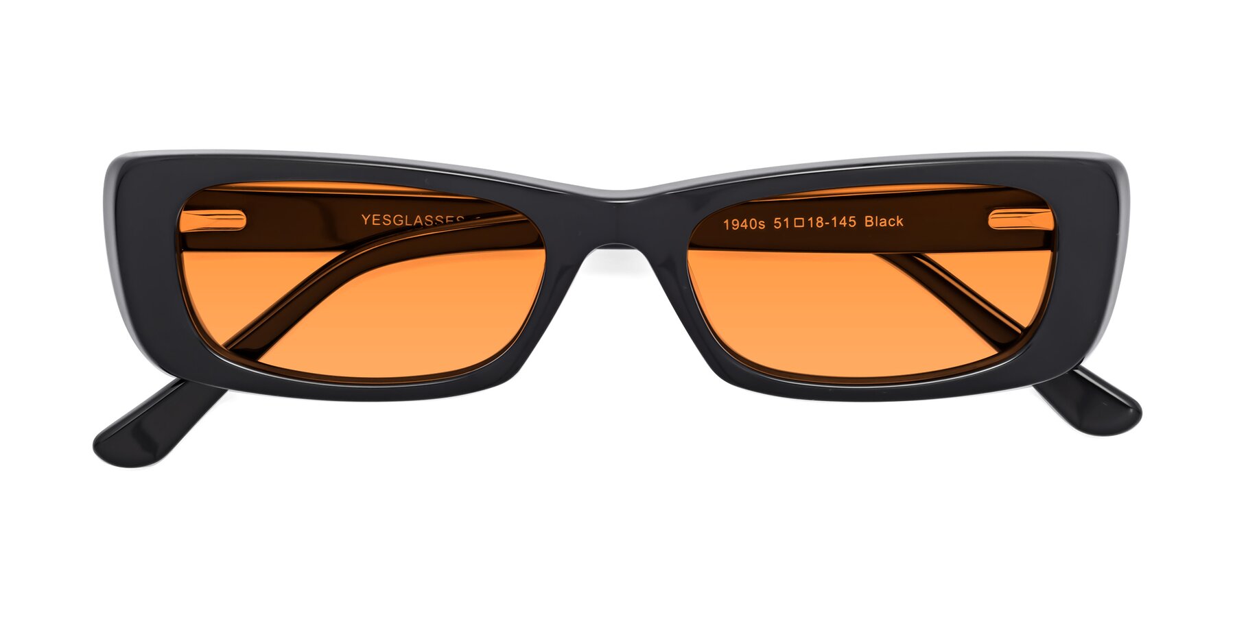 Folded Front of 1940s in Black with Orange Tinted Lenses