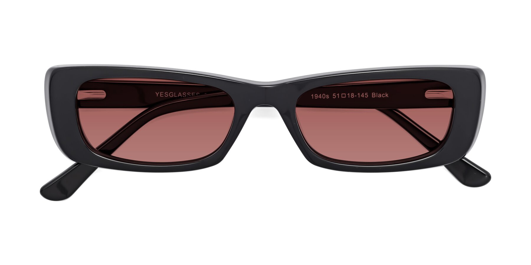 Folded Front of 1940s in Black with Garnet Tinted Lenses