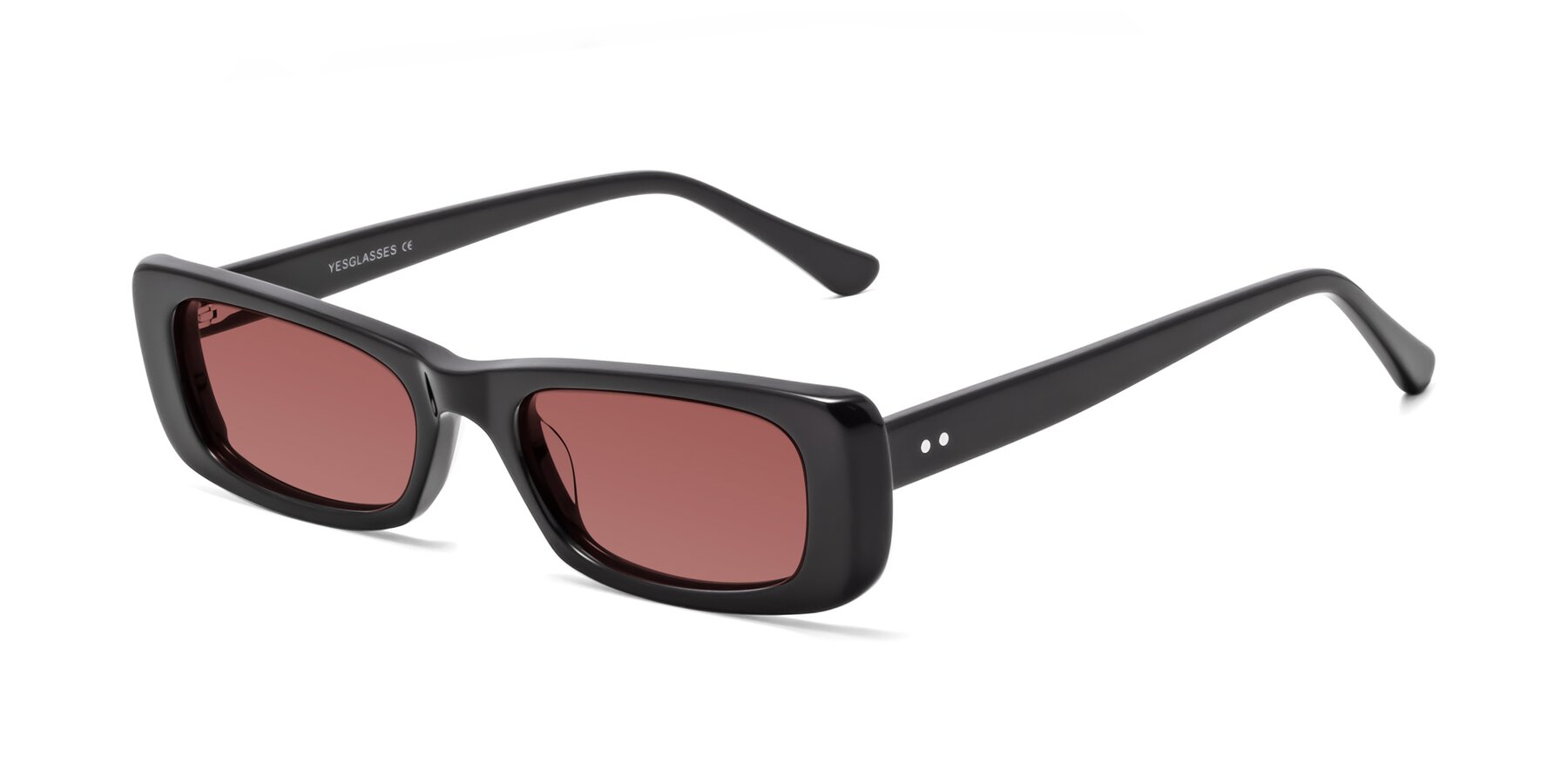 Angle of 1940s in Black with Garnet Tinted Lenses