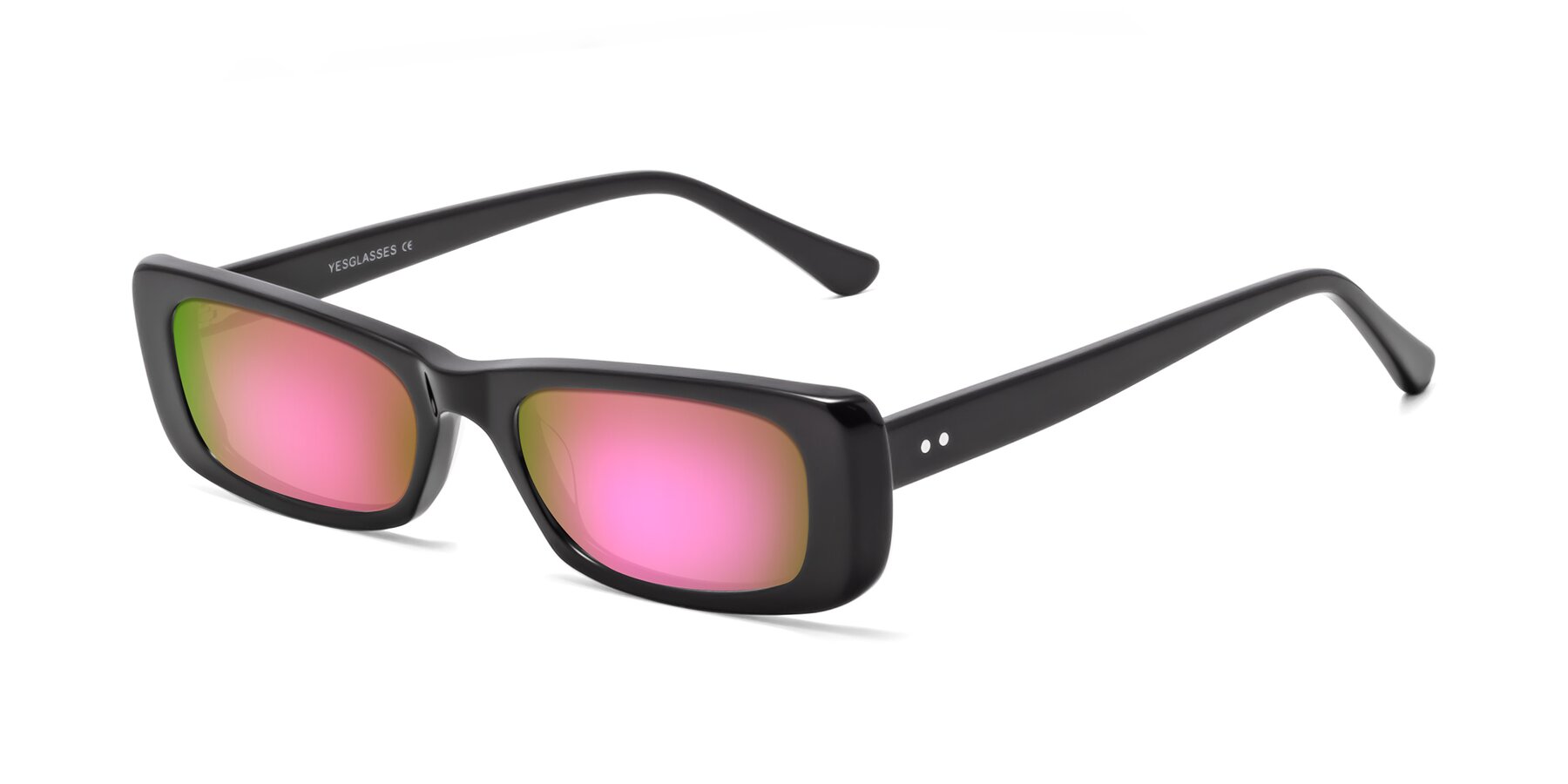 Angle of 1940s in Black with Pink Mirrored Lenses