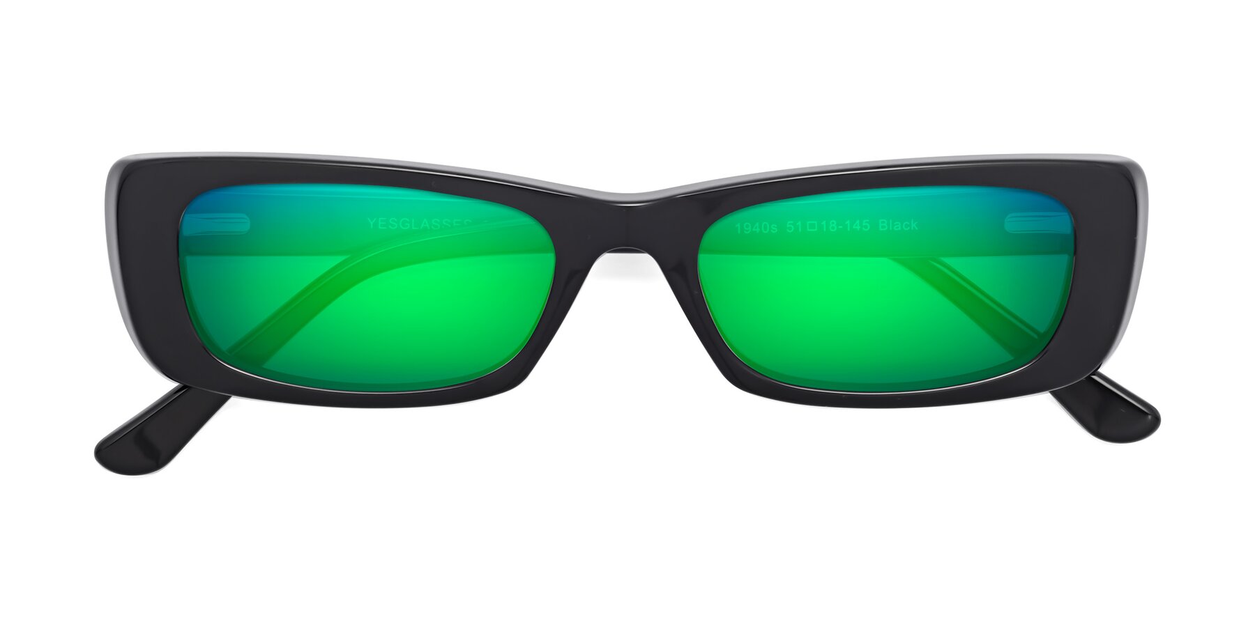Folded Front of 1940s in Black with Green Mirrored Lenses