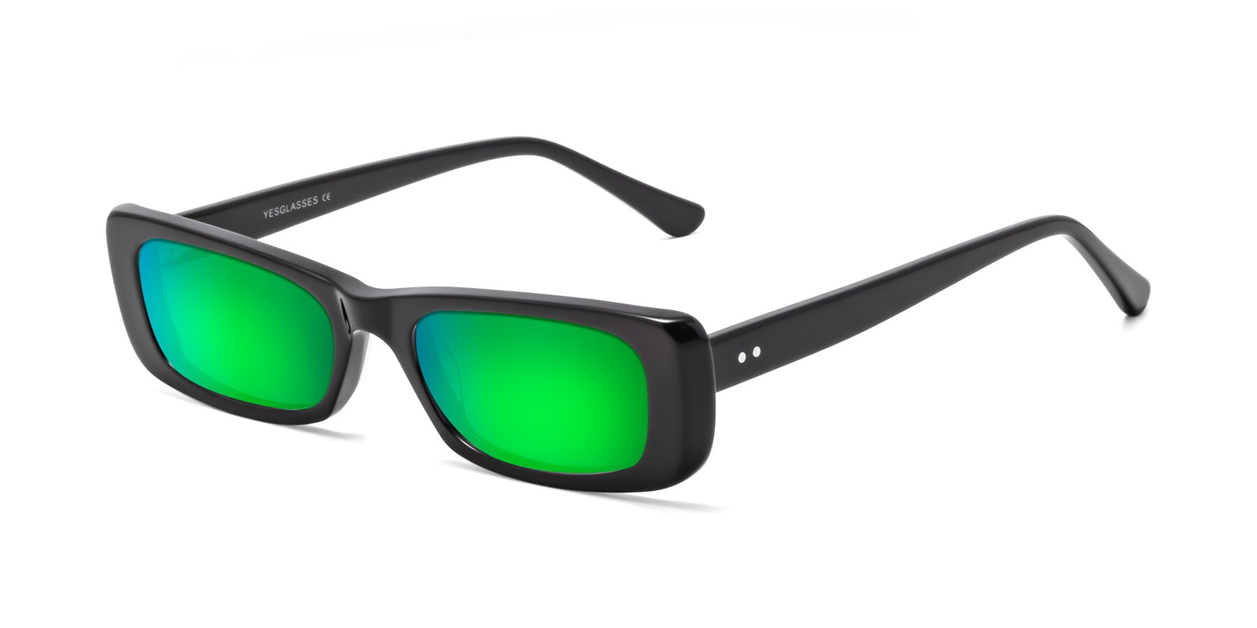 Angle of 1940s in Black with Green Mirrored Lenses