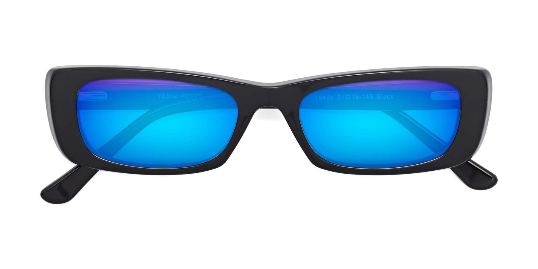 Folded Front of 1940s in Black with Blue Mirrored Lenses