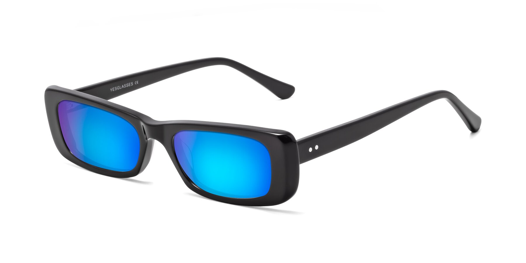 Angle of 1940s in Black with Blue Mirrored Lenses