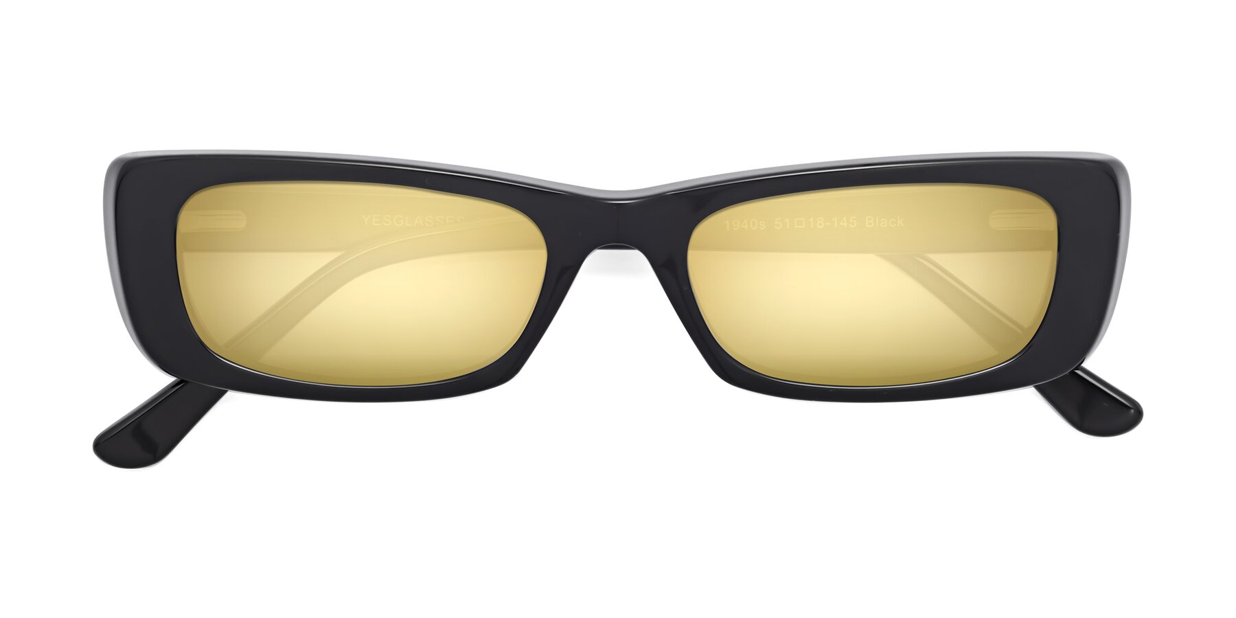 Folded Front of 1940s in Black with Gold Mirrored Lenses