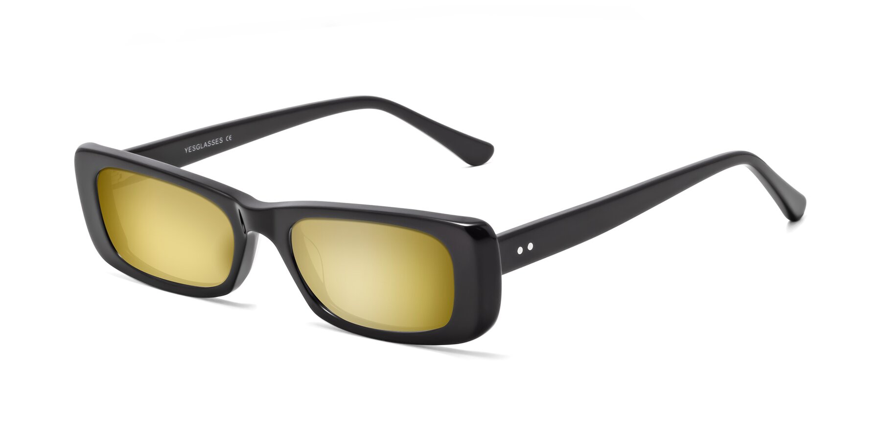Angle of 1940s in Black with Gold Mirrored Lenses