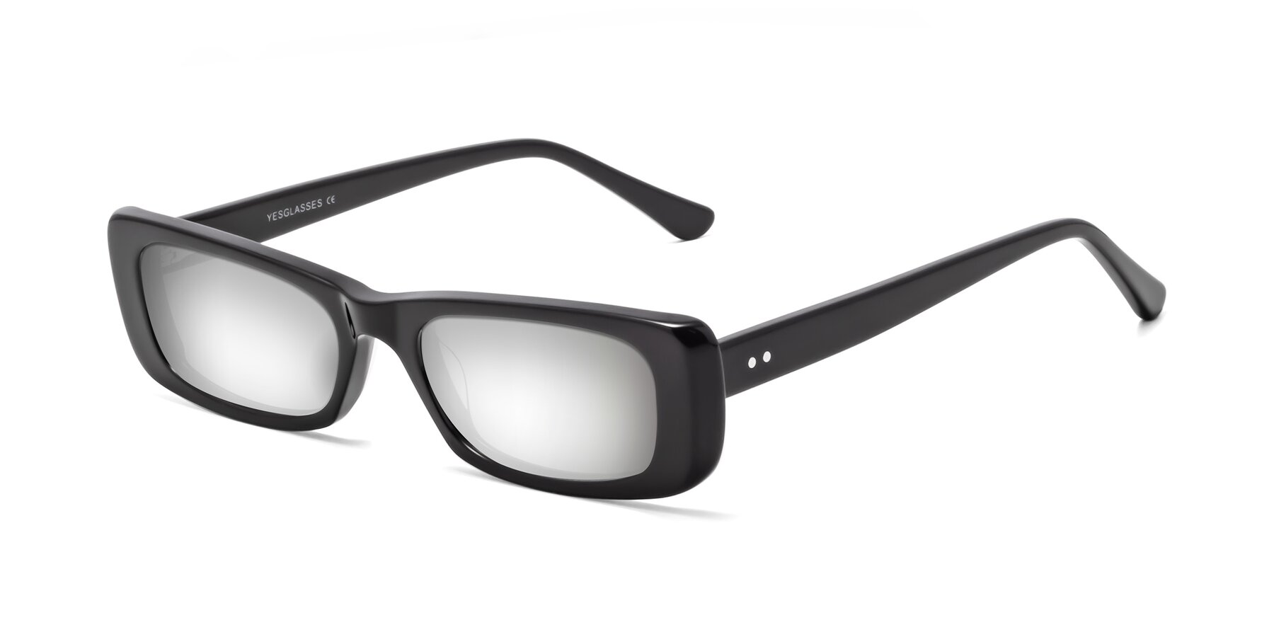 Angle of 1940s in Black with Silver Mirrored Lenses