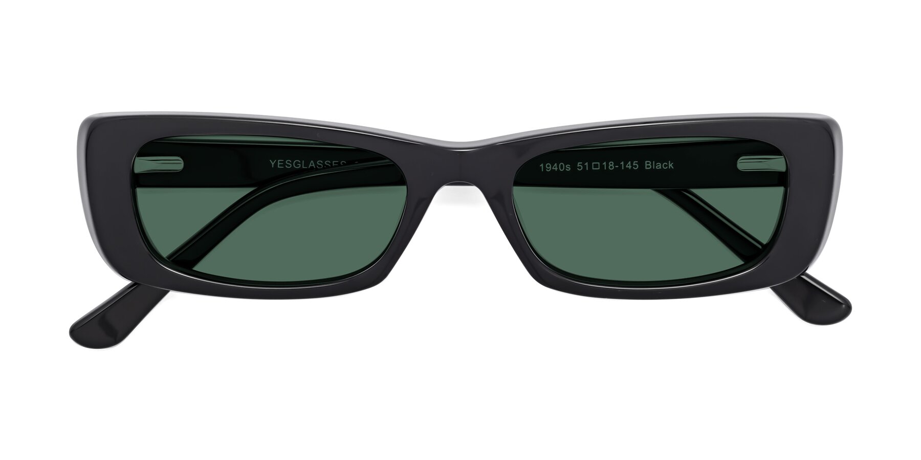 Folded Front of 1940s in Black with Green Polarized Lenses