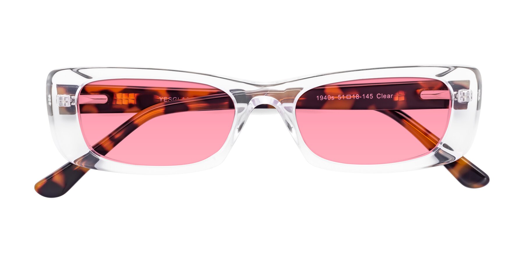 Folded Front of 1940s in Clear with Pink Tinted Lenses